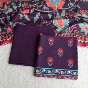 khaddar purple floral printed 3pc