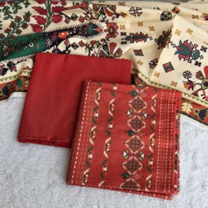 khaddar red ethnic printed 3pc