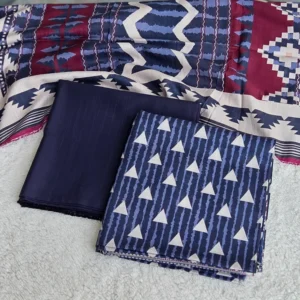 khaddar blue geometric printed 3pc