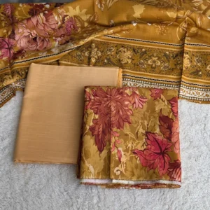 khaddar yellow floral printed 3pc